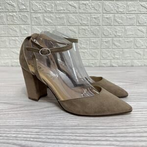 Unisa Pointed Toe Pumps WMNS 10M Tan High Heels Buckle Closure Ankle Strap Block